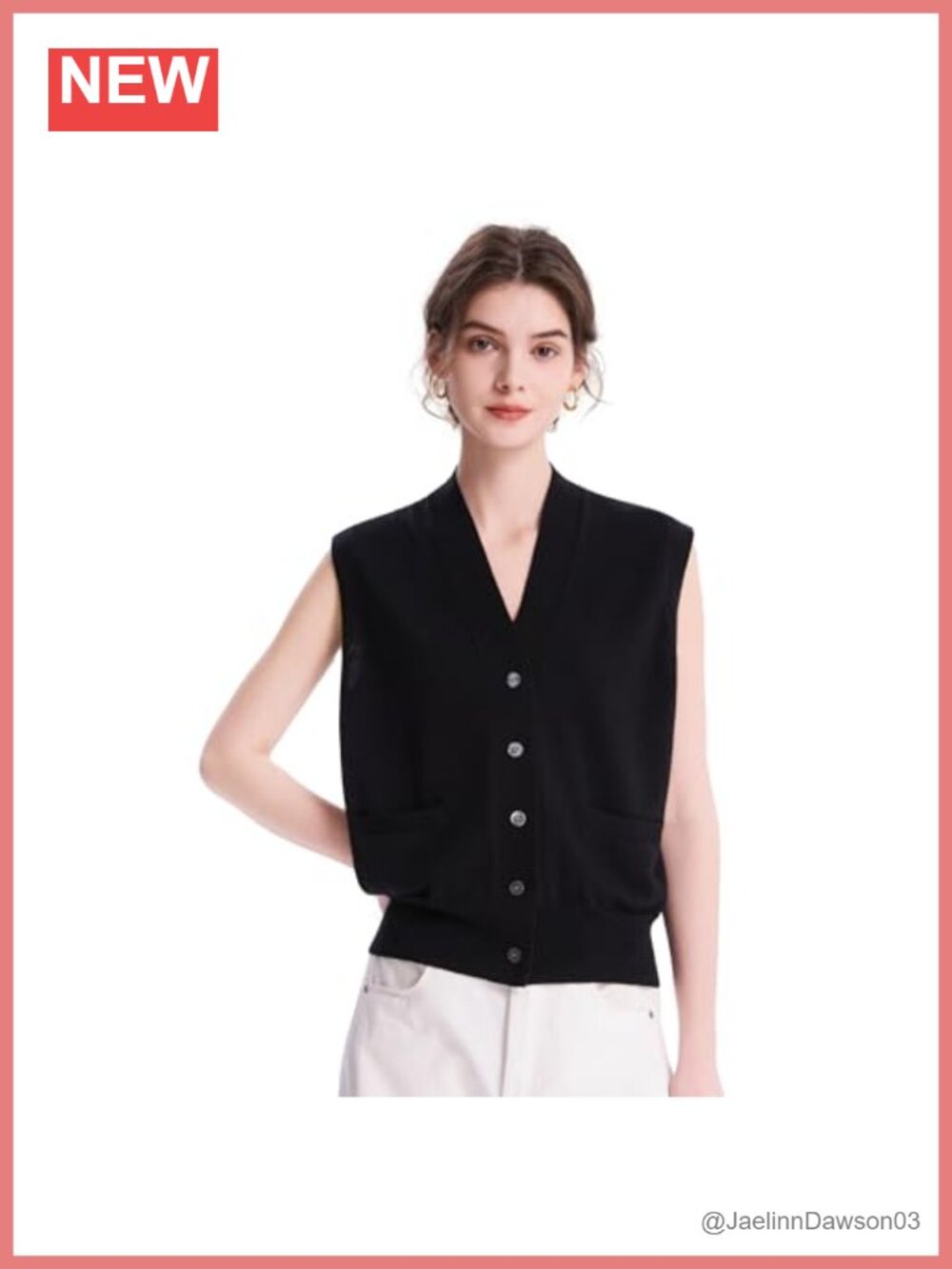 100% Pure Merino Wool Cardigan Vest V-Neck Sleeveless Sweater with Pockets